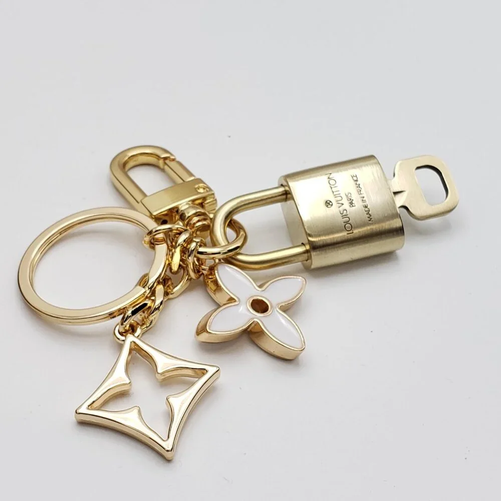 Louis Vuitton Gold Padlock Key 🔒 Authentic LV Charm + Unbranded Flower Keychain